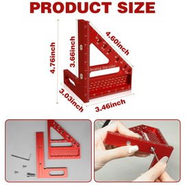 3D Multi Angle Measuring Ruler, Carpenter Square High Precision Square Woodworking Square Tool Measuring Layout Scribing Ruler, 22.5-90 Degree Aluminum Square Protractor with Angle Position Pin
