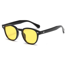 OSAGAMA Vintage Retro Round Sunglasses for Women Men Fashion Glasses, Black, light yellow