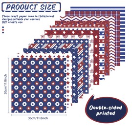 ZHAO 24 Sheets 4th of July Pattern Paper Pack Patriotic Scrapbook Craft Paper Double-Sided Origami Paper with Stickers for Independence Day DIY Scrapbook Card Making (11.8x11.8, Inches)