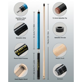 CRICAL Heavy Hitter Jump Break Cue 3-Pieces 54inch Short Maple Break Jump Cue with 13.5mm Tip Punch Cue Professional Jump Cue Billiard Pool Stick