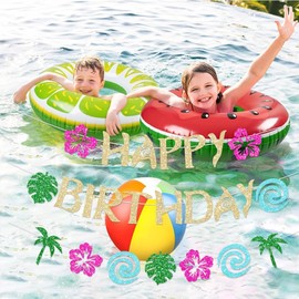 Striscione Buon Compleanno Hawaiano Glitterato, Hawaii Happy Birthday Party Banner: party Hawaiano, Decorazioni Festa Hawaiana, per Piscine, Spiagge e Feste di Compleanno (C)