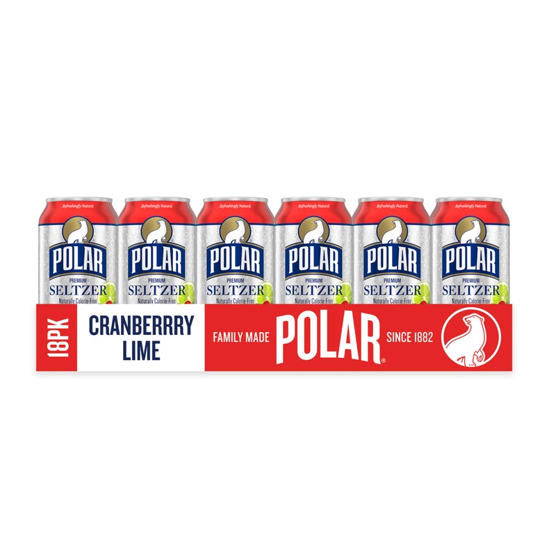 Polar Seltzer Water Cranberry Lime, 12 fl oz cans, 18