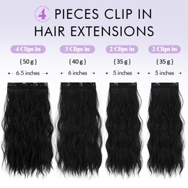 SOFEIYAN Clip in Hair Extensions Long Wavy 4PCS Thick Hairpieces Invisible Clip in Hair Extensions for Women