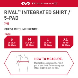 McDavid Rival Integrated 5-Pad Shirt, Comfort & Protection from Hard Objects, Lightweight & Breathable, Great for Football & Lacrosse (Youth) Black