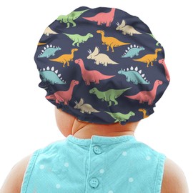 Babrukda Soft Kids Satin Sleeping Cap, Curly Natural Hair Bonnet Night Hat, Boys Girls Adjustable Elastic Band Beanie Hat for Toddler Children Baby Cute Dinosaur