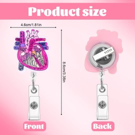 6 Pcs Nurse Badge Reels Heart Retractable ID Card Holder Alligator Clip Anatomy Cardiac Pattern Badge Holders Nurse Name Tag Reel for Doctor Nursing Student Assistant Office Clinic