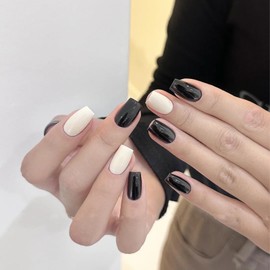 COSMOO White and Black 2pcs Nail Polish, 12ml Quick Dry Nail Lacquer, Super Lustrous Nail Enamel Polish, Shimmer Iridescent Ultrachrome Nail Art Varnish, 0.41 fl oz/pcs (Black + White)