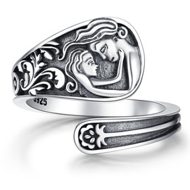 ZLILIJAN Spoon Ring 925 Sterling Silver Mother daughter Mom Rings Statement Vintage Victorian Jewelry gifts for Women (Mother daughter ring, 4# 5# 6#)