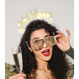 Uranian Light Up Star Headbands LED Glitter Birthday Hairbands Glowing Tinsel Festival Costume Hair Accessories for Women