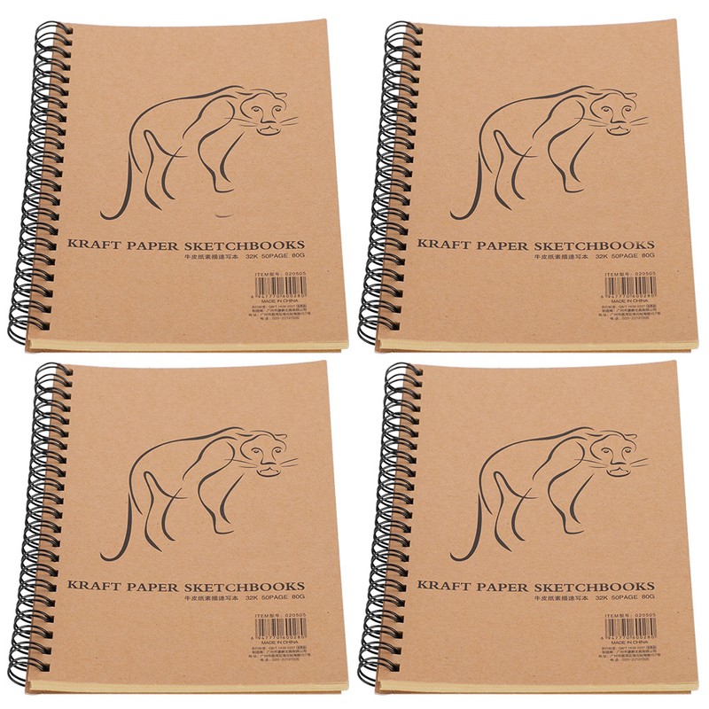 4Pcs Kraft Paper Sketchbook Retro Sketch Pad HandPainted Thick Art
