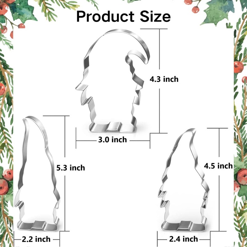 LUBTOSMN Gnome Cookie Cutter Set-5.3" 4.5" 4.3"-3-Pieces-Holiday Cookie Cutters Fondant