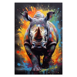 Bvkilrvc Unframed Canvas Prints Wall Art, Rhinoceros Colorful Modern Wall Art Painting Gift for Office Living Room Bedroom Home Decoration Painting Unframed 12x18inch