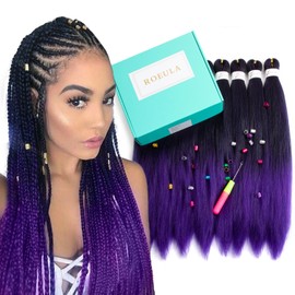 Roeula T1B/Purple Pre Stretched Braiding Hair 20 Inch 8 Packs Ombre Black to Purple Braiding Hair Pre Stretched Professional Prestretched Braiding Hair Synthetic (T1B/Purple, 20 Inch (pack of 8))