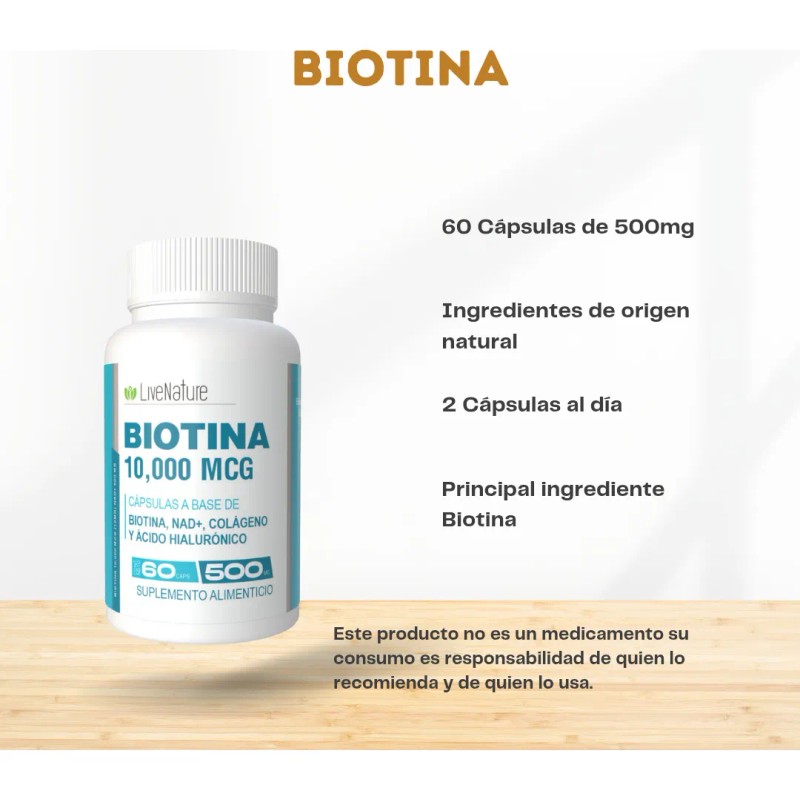 Biotina 10,000 Mcg Nad Antioxidante 60 Caps Livenature Sin Sabor