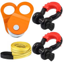 Datanly 4 Pcs Winch Recovery Kit, 3'' x 8' Tree Saver with Snatch Block and 2 Ring Shackles Recovery Strap Towing 10 Ton Heavy Winch Snatch Blocks Winch Pulley