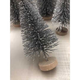 Unbranded Set Of 6 Silver Bottle Brush Christmas Trees 9" 5”