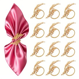 Servilleteros para Fiesta Servilletero Oreja de Trigo Servilleta Hebilla, Hotel Restaurante Occidental Ajuste de la Mesa Boca Paño Anillo al por Mayor Festivales, Bodas 12PCS (Oro 12PCS, Ajustable)