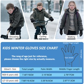 lifwimner Kids Winter Cycling Gloves, Thermal Warm Fleece Touchscreen Non-slip Windproof Sport Gloves Boys Girls for Running Bike Outdoors (L)