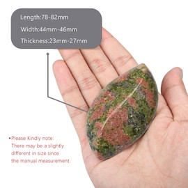 mookaitedecor 3 Inch/7.8cm Natural Unakite Large Palm Worry Stone, Leaf Shape Reiki Chakra Massage Stone Semi Precious Healing Crystal for Stress Relief Meditation Therapy