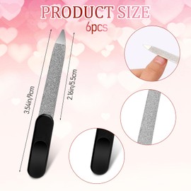 Pack of 6 Mini Sword Nail File Metal Nail File for Natural Nails Professional Double-Sided Nail File Stainless Steel Fingernail Files with Handle Black Manicure File Nail Tools for Fingernails Toenail