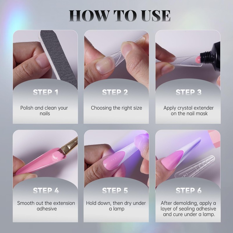 krofaue 150pcs Coffin Nail Dual Forms with UV Nail Light