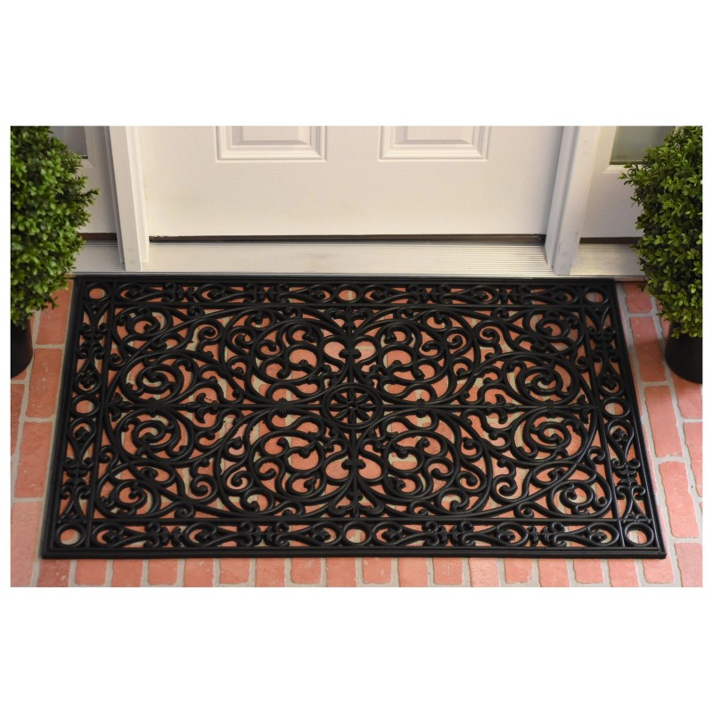 HomeRoots 24" X 36" Black Rubber Scrollwork Outdoor Door Mat