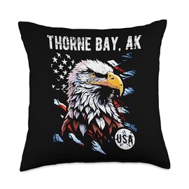 Awesome Thorne Bay Alaska USA Designs Souvenirs Thorne Bay AK Patriotic Eagle USA Flag Vintage Style Design Throw Pillow, 18x18, Multicolor
