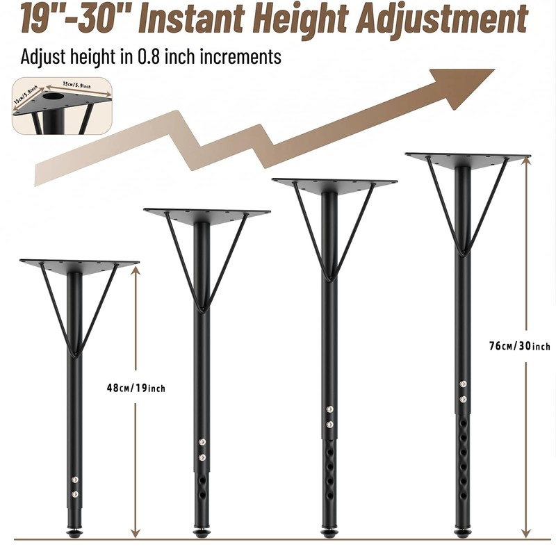 Yuleimy Adjustable Metal Table Legs 19-30 Inch, Heavy Duty Desk