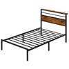 RoyalCraft Twin Bed Frame: Industrial Platform Bed w/Wood Headboard, Storage
