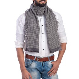 ROYALZ Scarf for Men Neckerchief Checked or Striped 100% Cotton Men's Scarf Men's Scarves Stripes Checked Light Soft - All Year Round Multicoloured, Dark grey/white
