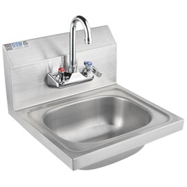 Leyso Stainless Steel Standard Size Wall Mount Hand Sink with 3-1/2" Gooseneck Faucet and Strainer, 15-¾” x 15-¼” x 13-⅜”H (Standard)
