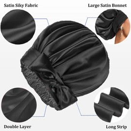 Extra Large Satin Bonnet,Silk Night Sleep Cap With Wide Elastic Soft Band,Hair Bonnet for Women Satin Braids,for Woman Girl Natural Hair,Curly Hair