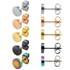 5 Pairs Stainless Steel Stud Earrings Round Fake Plugs Cartilage Helix Conch Earrings for Men Women