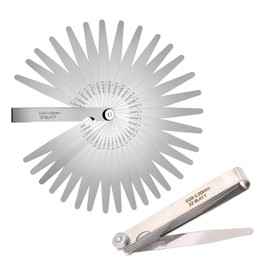 2PCS Youzzei 32 Blades Feeler Gauge, 0.03-1mm(0.0012-0.039 Inch) Dual Markered Feeler Gauge Imperial and Metric, Stainless Steel Feeler Gauges Metric for Guitar, Spark Plug, Piston Measure