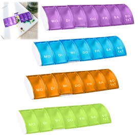 DEFIYEAR Pack of 4 Pill Box 7 Days Pill Box 7 Days Small Pill Box Compartments Pill Divider Medication 7 Days for Medication Box Pill Box Pill Divider Week