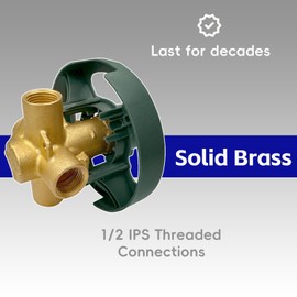 PlumFix Brass Shower Valve for One-Handle Faucet, Pressure Balancing Tub Valve Compatible With 1/2-Inch IPS Connections 4 Ports