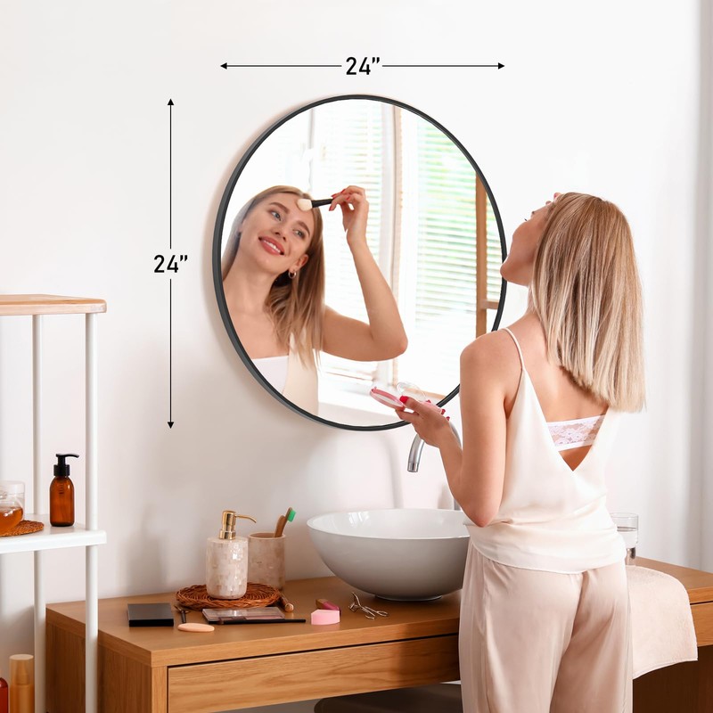 DUMOS Black Circle Mirror for Wall 24 inch, Bathroom Mirror