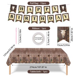 Western Cowboy Birthday Party Decoration, Happy Birthday Banner Cowboy Theme Table Cover Decoration Supplies for Western Theme Party