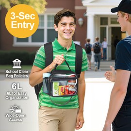 PACKISM Clear Lunch Bag for Boys - Reusable Clear Lunch Box for School with Adjustable Shoulder Strap, Back to School Heavy Duty Transparent Stadium Approved Lunch Snack Bag for Travel Picnic, Black