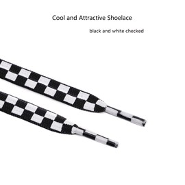 Yichain 48'' Flat Fun Printed Shoe Laces Shoelace for Adults Sneakers，Boots，One Pair Pack (Black and White Checkered)
