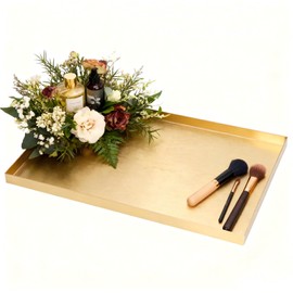 Tissting Gold Decorative Tray 11.9x8x0.6 Inch Modern Serving Plate - Stainless Steel Rectangular Storage for Jewelry, Cosmetics, Living Room Bathroom Decor