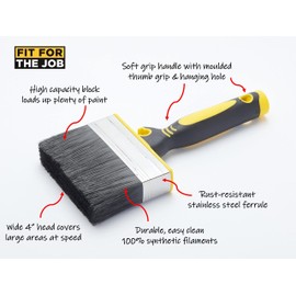 Fit For The Job 4 inch Block Brush, Masonry Brush for Rapid Painting with Smooth & Textured Masonry Paints on Brick, Breeze Block, Render, Pebbledash & More, Masonry Paintbrush, Large Paintbrush