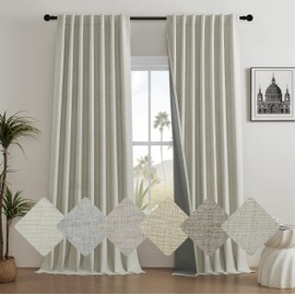 PHOENIGON Burlap Linen Blackout Curtains for Living Room/Bedroom 90 Inch Long, Back Tab Faux Linen Textured 100% Blackout Drapes, Thermal Insulated Privacy Protection Boho Window Curtains, Taupe