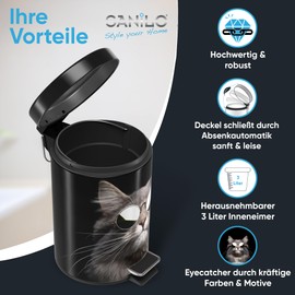 Sanilo Cosmetic Bin 3 L with Soft-Close Mechanism, Many New Bathroom Bins to Choose From, Waste Bin with Inner Container for Any Bathroom (Cool Cat)