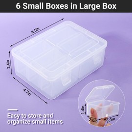 Cosics Bead Organizer Box, Clear Plastic Storage Case with 6 Mini Container Case for Jewelry, Earrings, Bracelets, Diamonds, Rhinestones, Acrylic Nails, Screws, Seeds