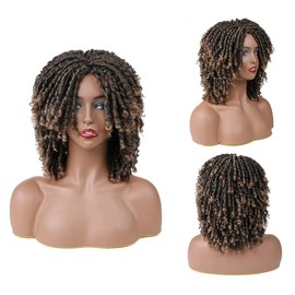 YADIRF Black Women Men Short Dreadlock Wig Synthetic Wigs Afro Curly Wig For Daily Party Use (Brown)