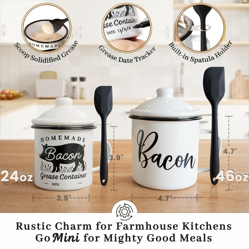 Ayerphalo Bacon Grease Container with Strainer - With Food-Grade Silicone