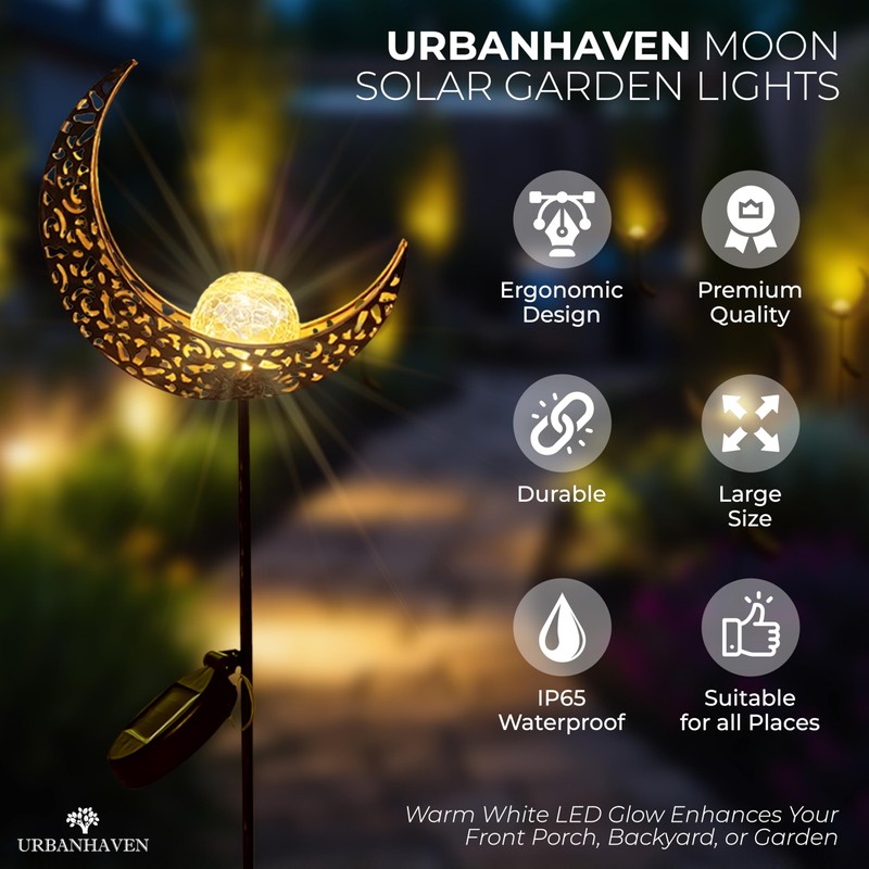UrbanHaven Outdoor Solar Light Moon and Light Lantern, Garden Resin
