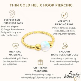 Gold Cartilage Earring - White Opal Tiny Thin 20 Gauge 8mm Helix Hoop Piercing - 14k Gold Filled Cartilage Earrings For Women - Handmade Helix Hoops Jewelry - Gift Ready