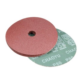 uxcell 6-Inch x 7/8-Inch Aluminum Oxide Resin Fiber Discs, Center Hole 80 Grit Sanding Grinding Discs, 5 Pack